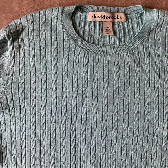 David Brooks Blue Silk Cashmere Mini Cable Knit Sweater Small - Picture 2 of 6